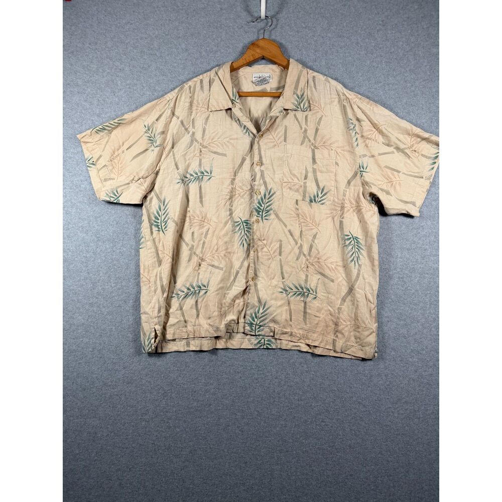 Knightsbridge Men's XL Beige Bamboo Leaf Silk Cotton Hawaiian Shirt 3959